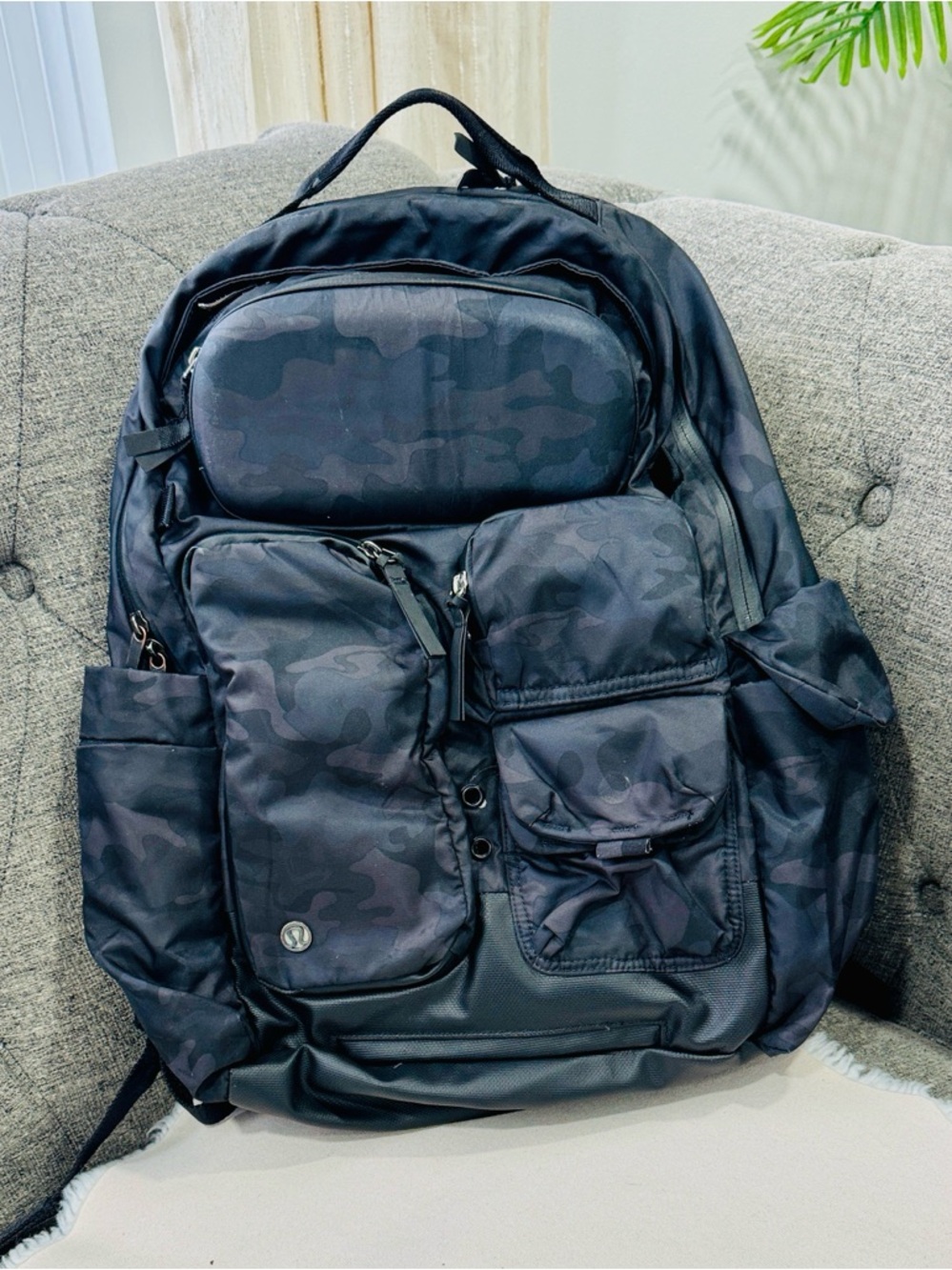 Lululemon Black Camo Multi-Pocket Backpack – Stylish & Functional